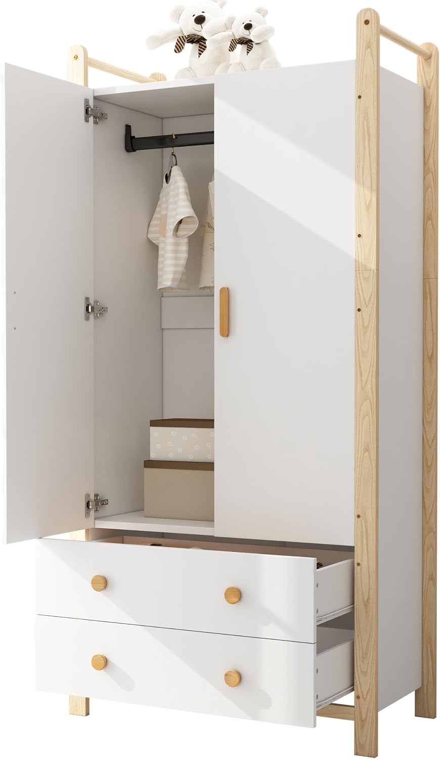 Armario, 90 × 45 × 180 cm, con cajones, madera, blanco, para el dormitorio, para el salón, KecDuey