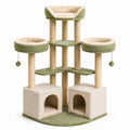 Árbol para gatos de felpa verde y beige con sisal y cuevas