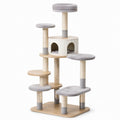 Árbol para gatos de madera y felpa gris con sisal, altura 140 cm