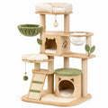 Árbol para gatos de madera con sisal, lona verde y beige 120x60x45cm