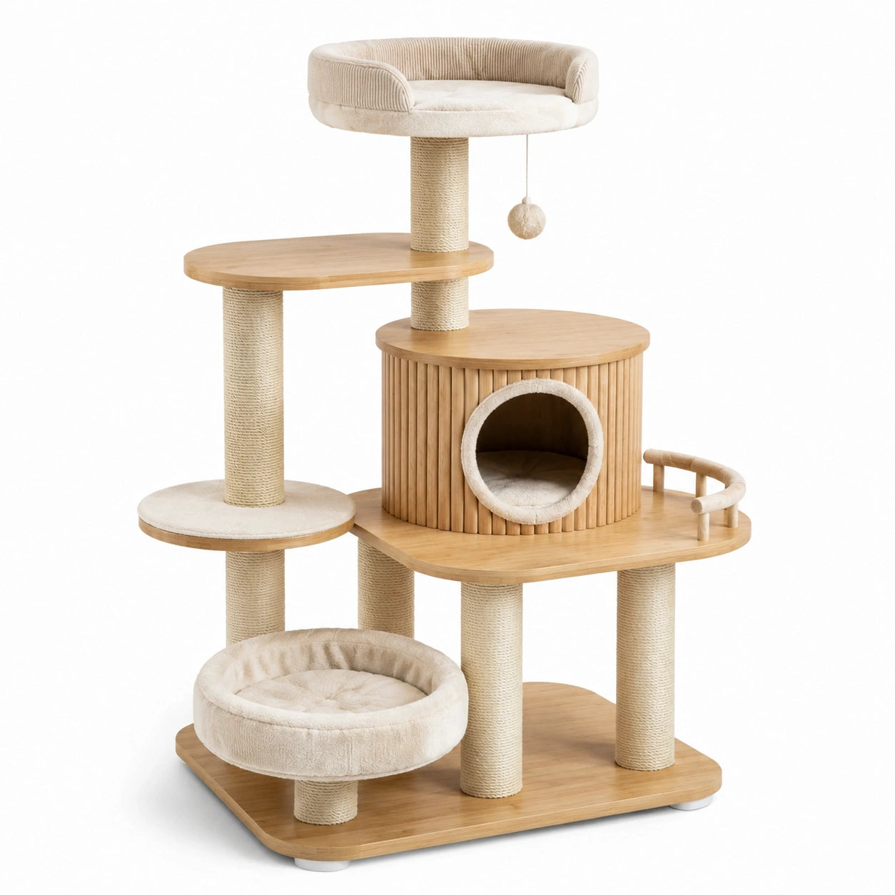 Árbol para gatos de bambú y felpa beige 150 cm