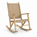 Mecedora de madera de teca y cuerda tejida beige 90x60x100 cm