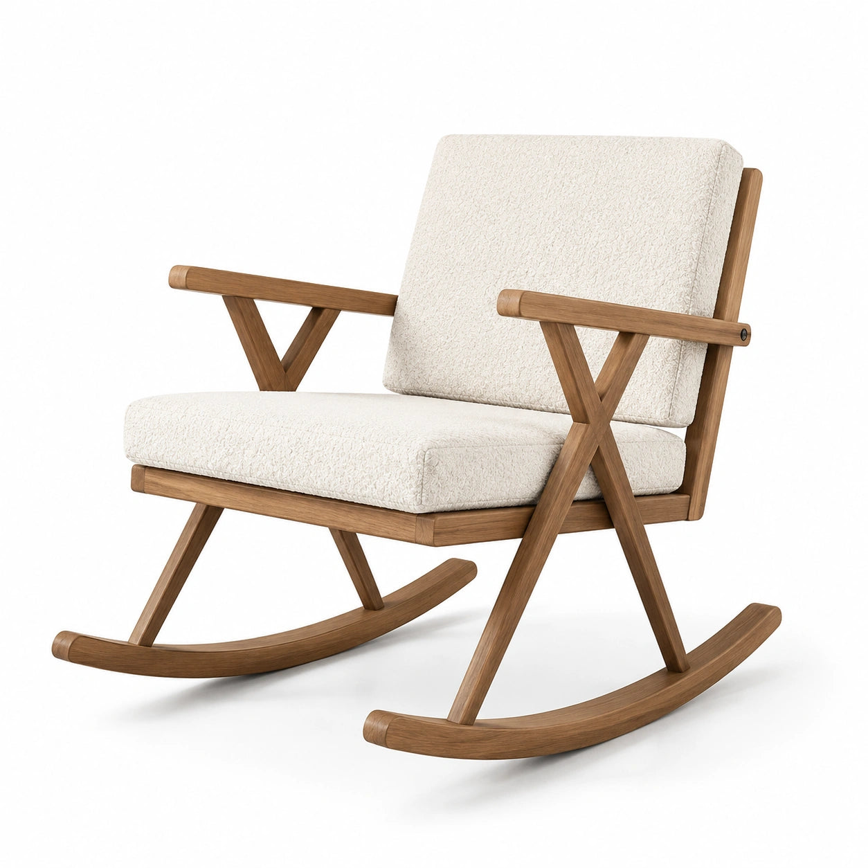 Mecedora de madera con cojines de poliéster beige 80x70x75 cm