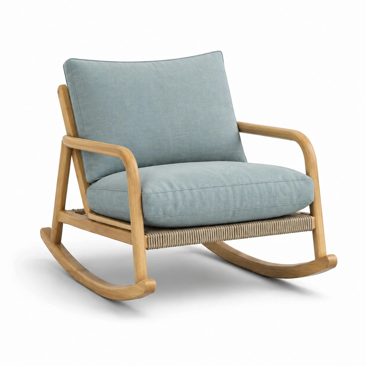 Mecedora madera con cojines de poliéster azul 80x70x90 cm