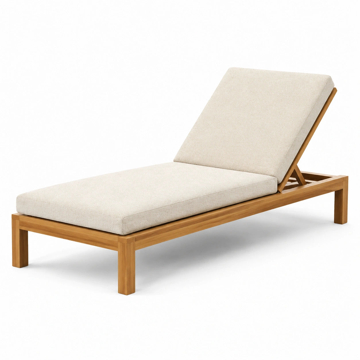 Tumbona de madera de teca ajustable con cojín de poliéster beige