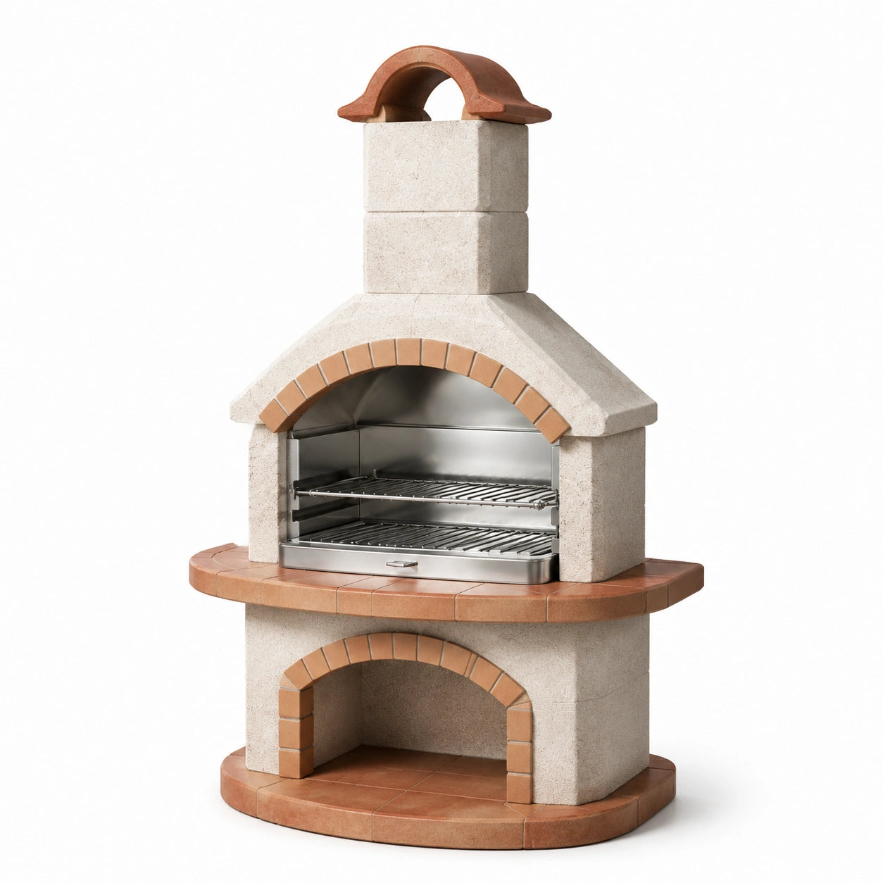 Barbacoa de hormigón y acero inoxidable con chimenea