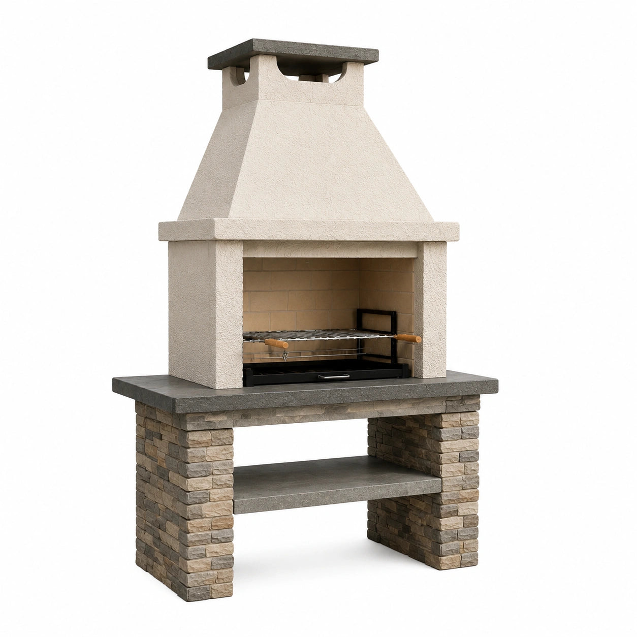 Barbacoa de piedra y hormigón con parrilla ajustable