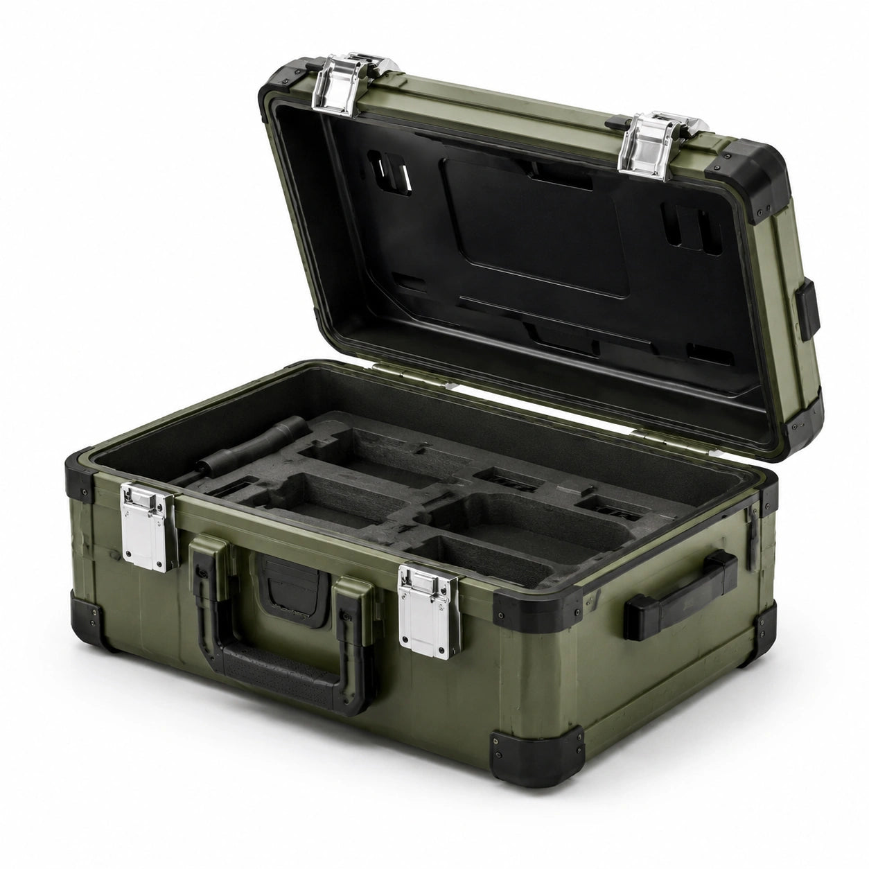 Caja de herramientas de aluminio con interior de espuma verde