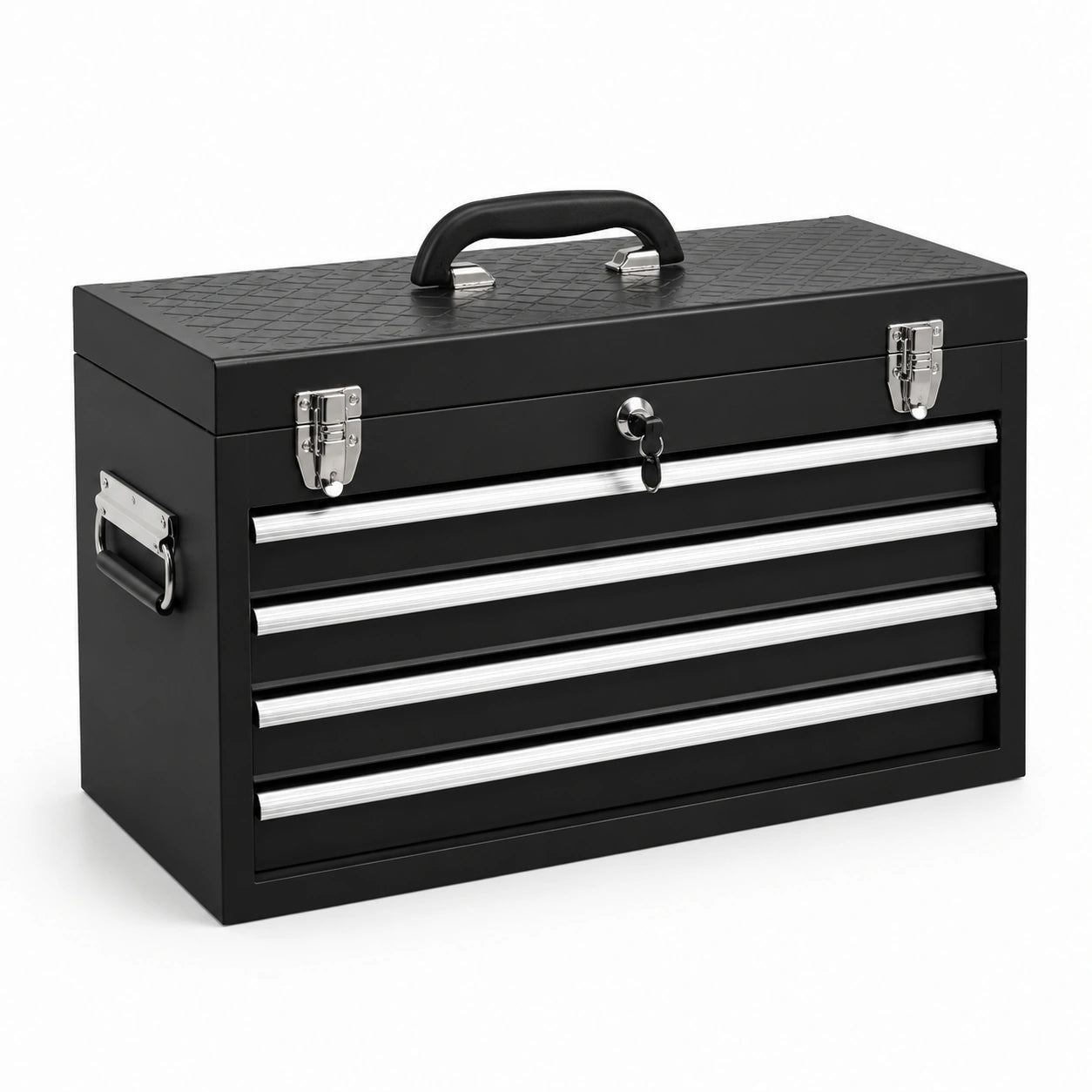 Caja de herramientas de acero con 4 cajones negra 50x23x32 cm