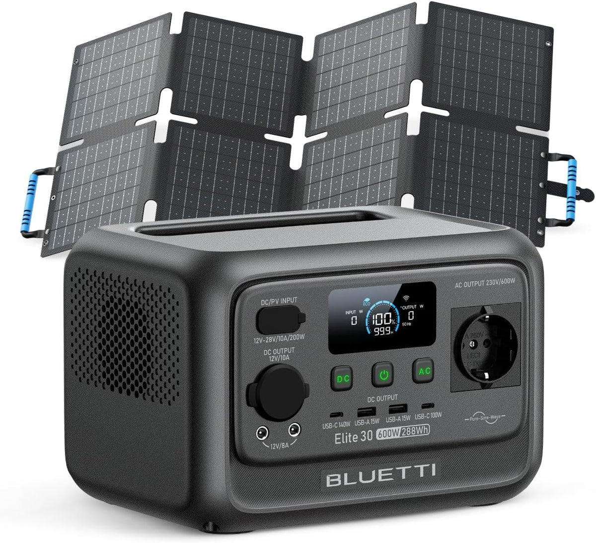 Generador eléctrico LiFePO4, 30 V, 60 W, 288 Wh, 600 W, 1500 W, BLUETTI