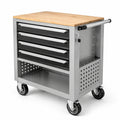Carro de herramientas de acero con tablero de madera y 4 cajones gris