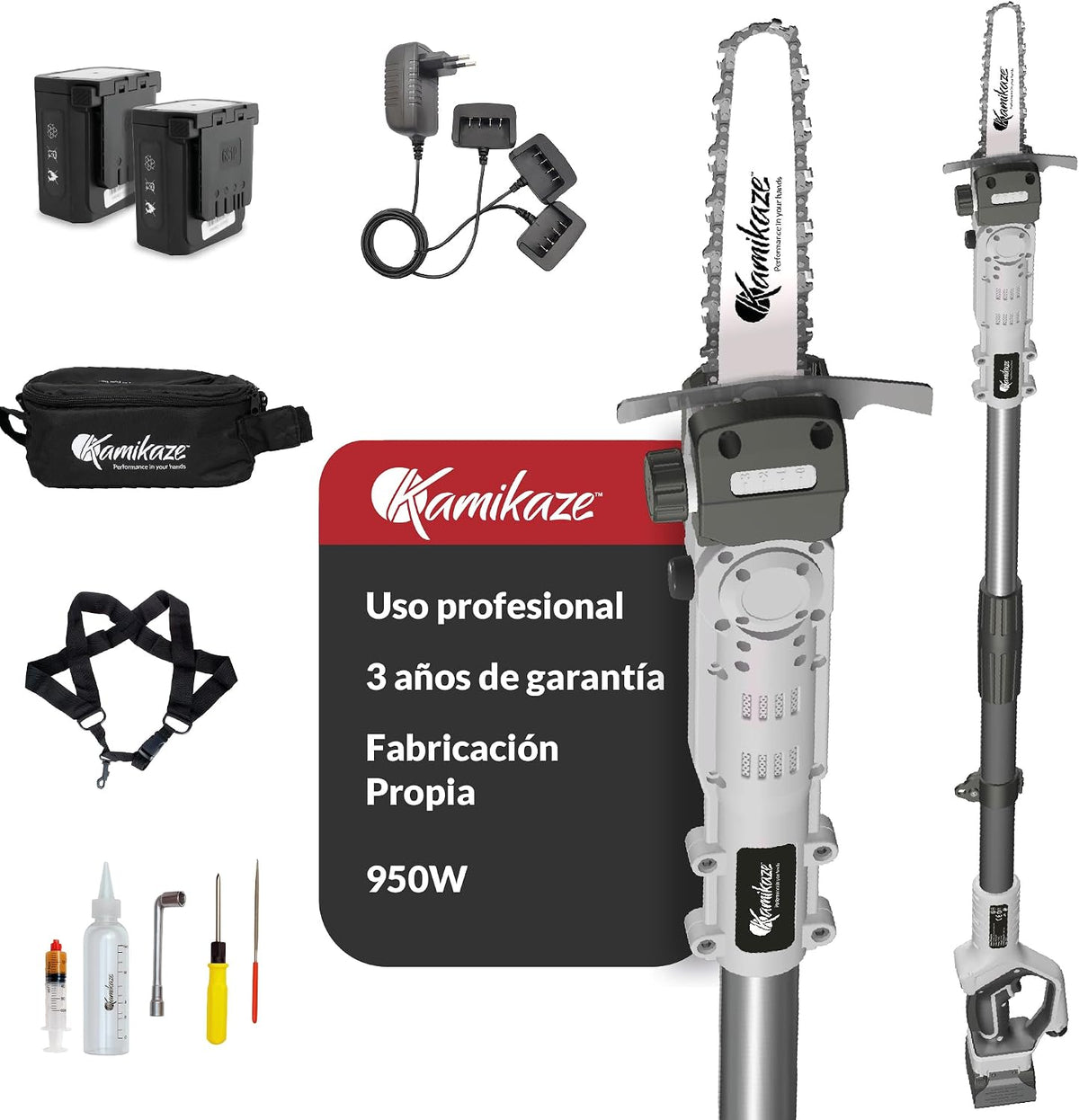 Motosierra 2.5m, 160 mm, 950 W, sin escobillas, inalámbrico, KAMIKAZE PERFORMANCE IN YOUR HANDS