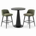 Conjunto de bar mesa redonda de metal con sillas de tela verde