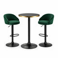 Conjunto de bar con mesa alta de metal y taburetes de terciopelo verde
