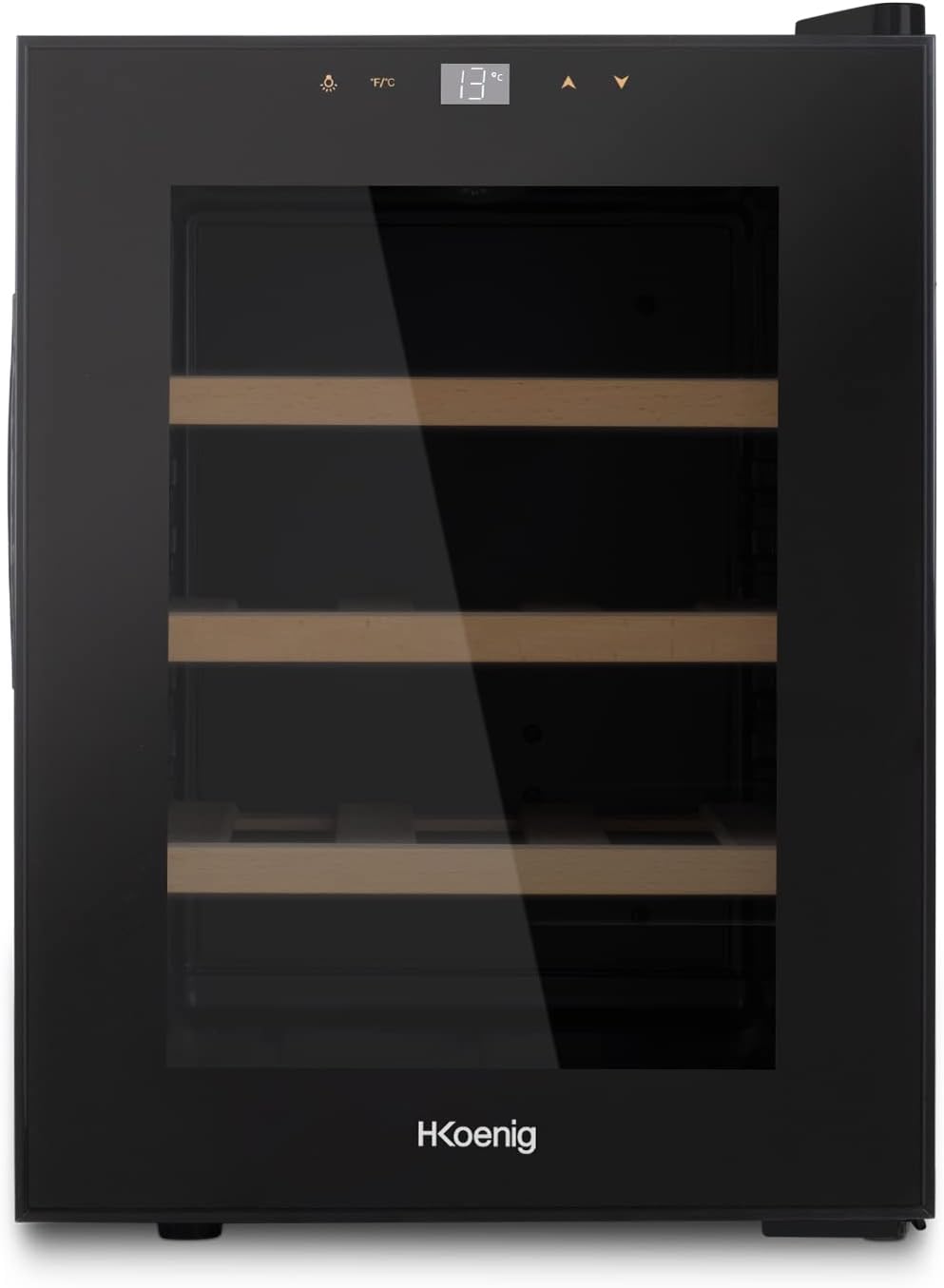 Vinoteca AGE12, 31 L, 8 °C, 18 °C, regulable, con estantes, acero inoxidable, negro, H.Koenig