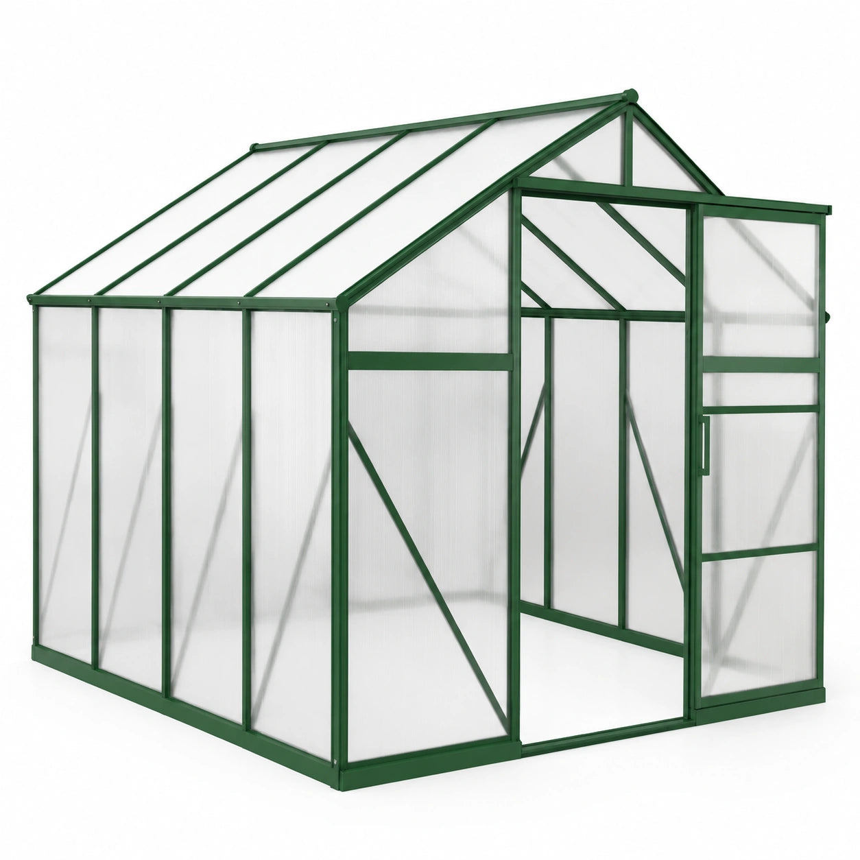 Invernadero de aluminio con paneles de policarbonato verde 190x250x195 cm