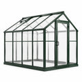 Invernadero de policarbonato y aluminio verde con ventana de ventilación