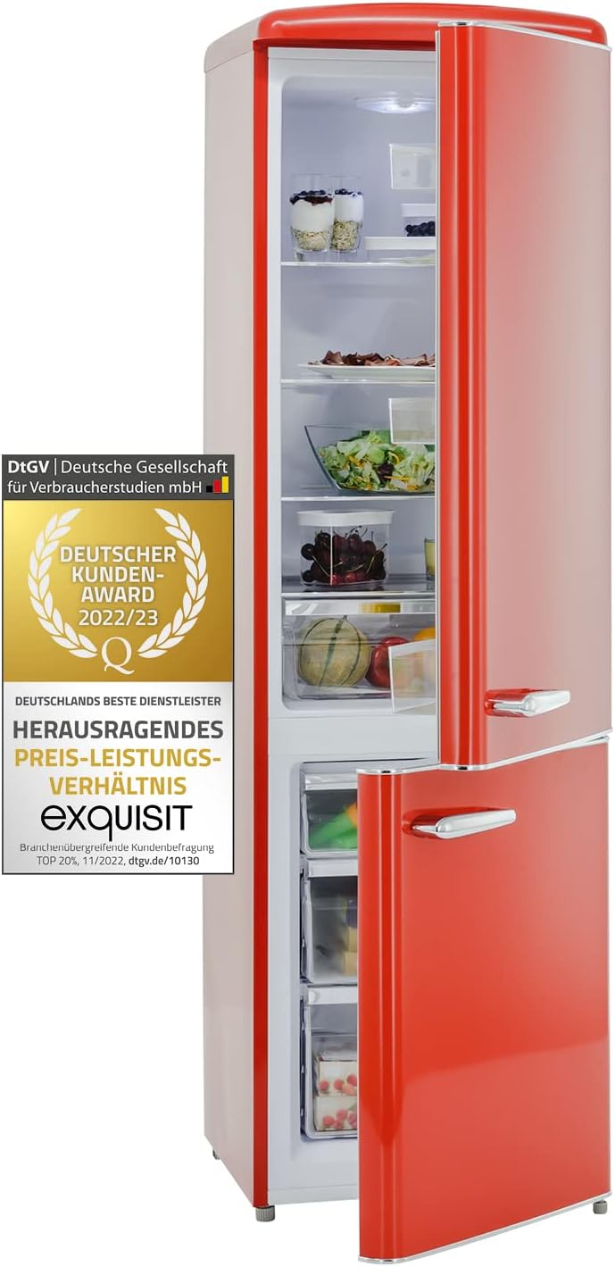 Frigorífico combi, 181 L, rojo, Exquisit