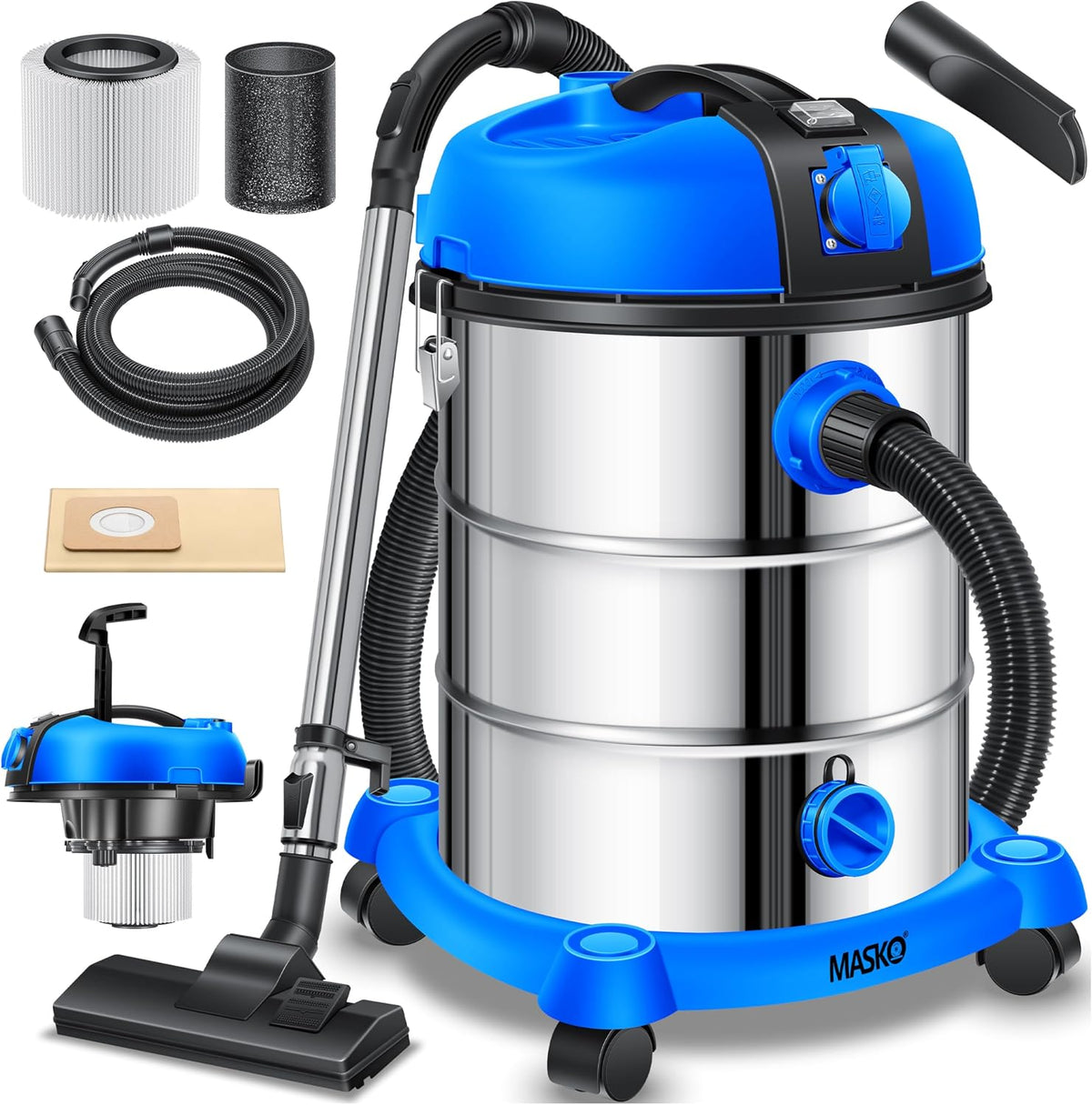 Aspirador, 1800 mm, 1800 W, acero inoxidable, Masko