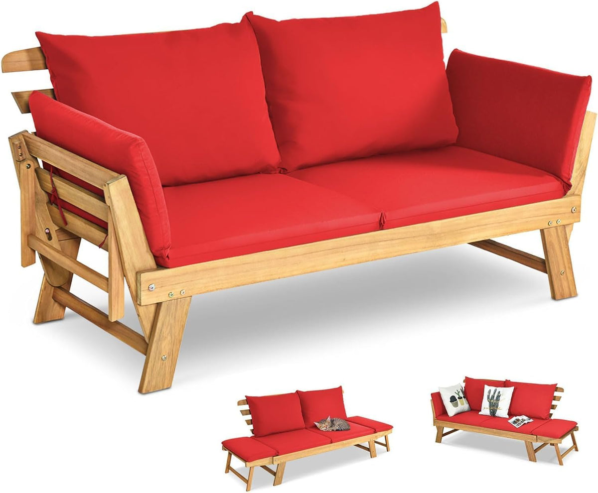 Tumbona, regulable, madera, rojo, para el jardín, para la terraza, GOPLUS