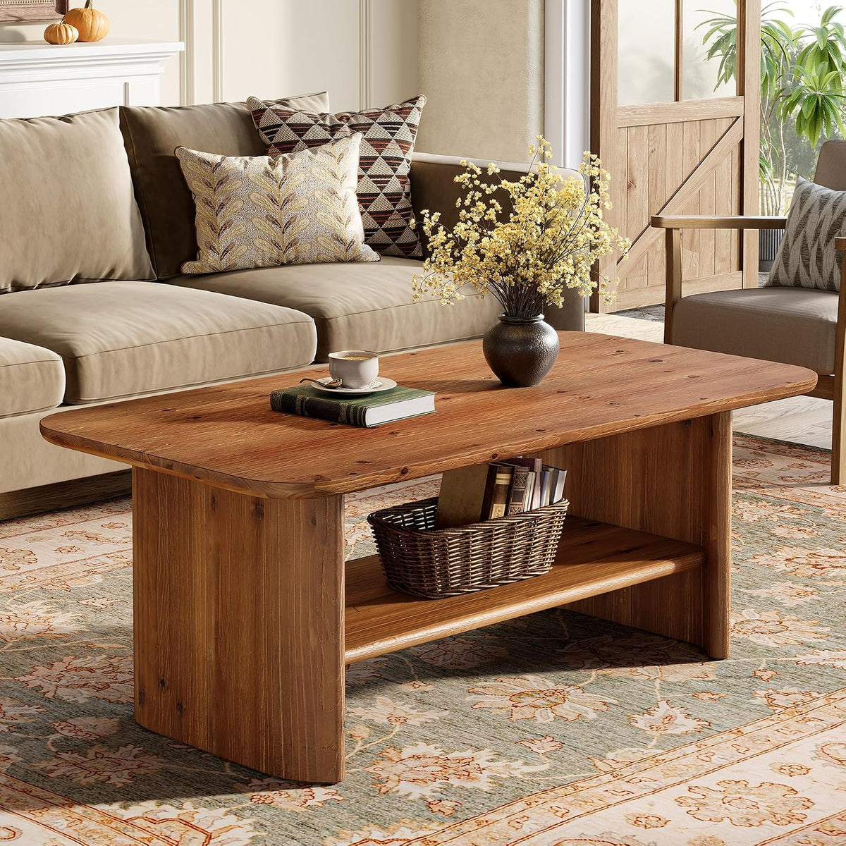 Mesa de centro, 120 cm, madera maciza, marrón, para la oficina, para el salón, TRIBEWOOD
