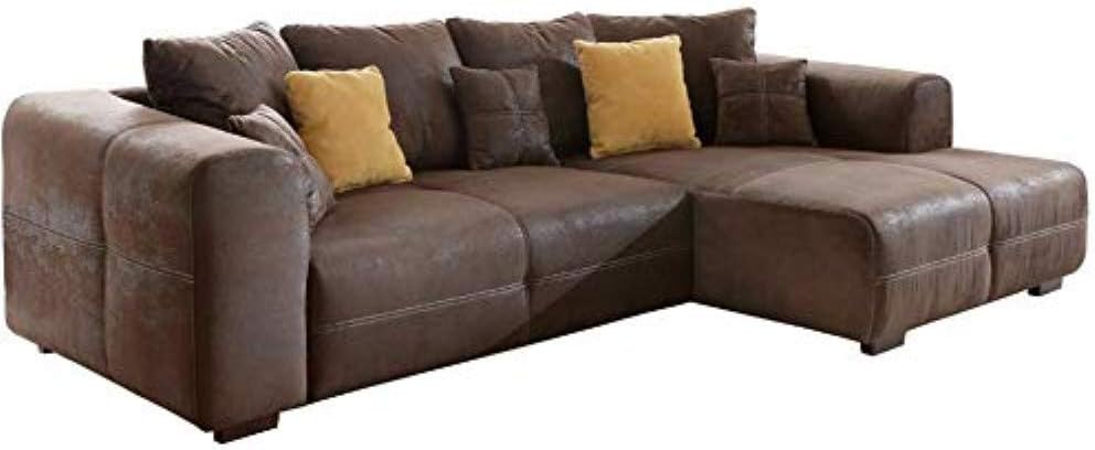 Sofá, 285 × 69 × 170 cm, madera, cuero, marrón, Cavadore