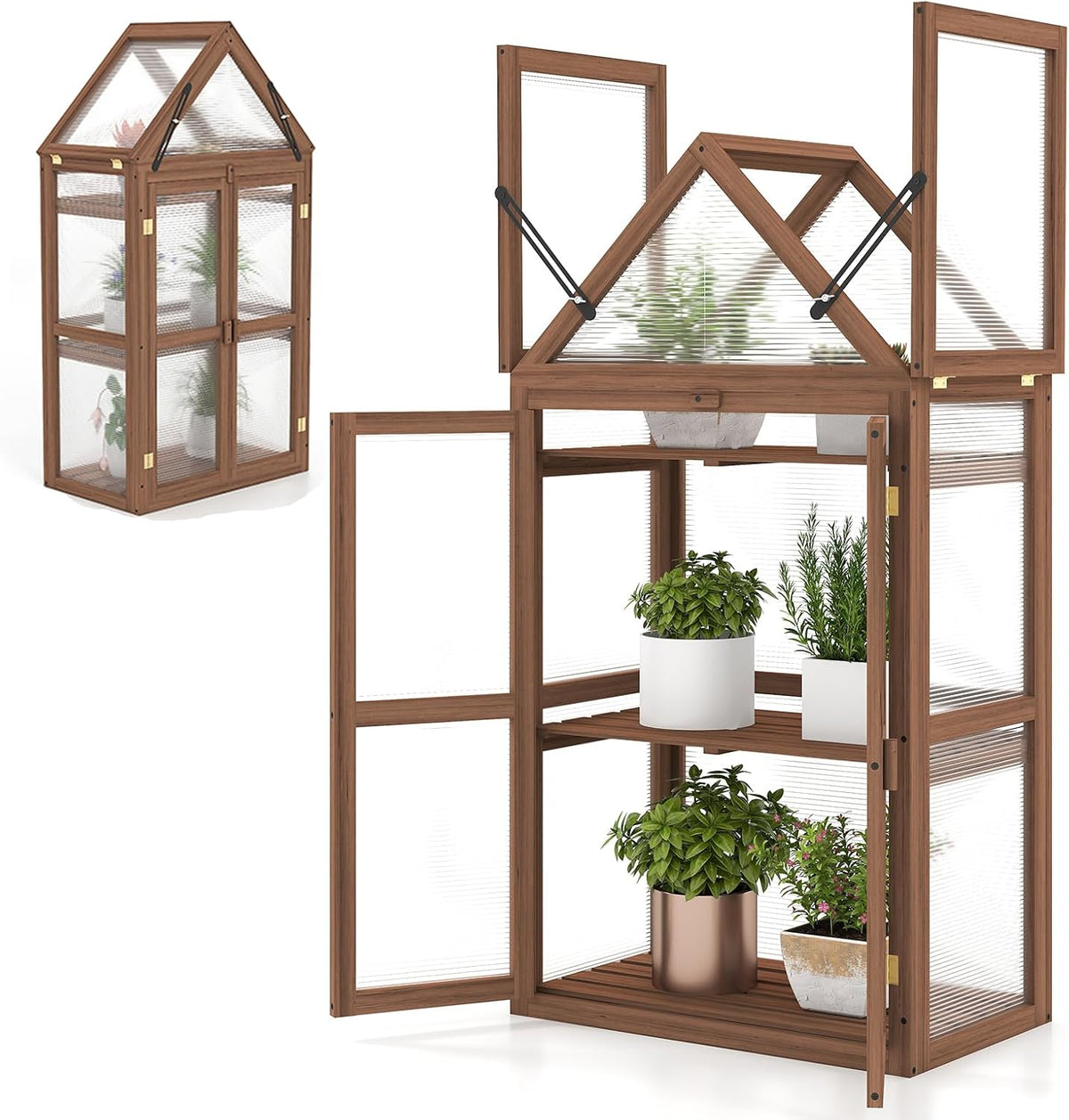 Herramienta, 71 × 41 × 132 cm, regulable, con estantes, madera, para el jardín, HOMASIS