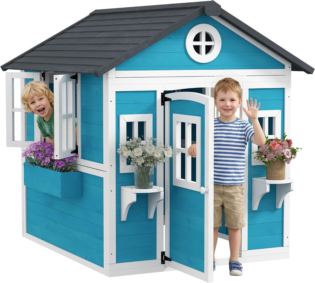 Outsunny Casas de juguete, 114 × 126,4 × 135 cm, madera, azul