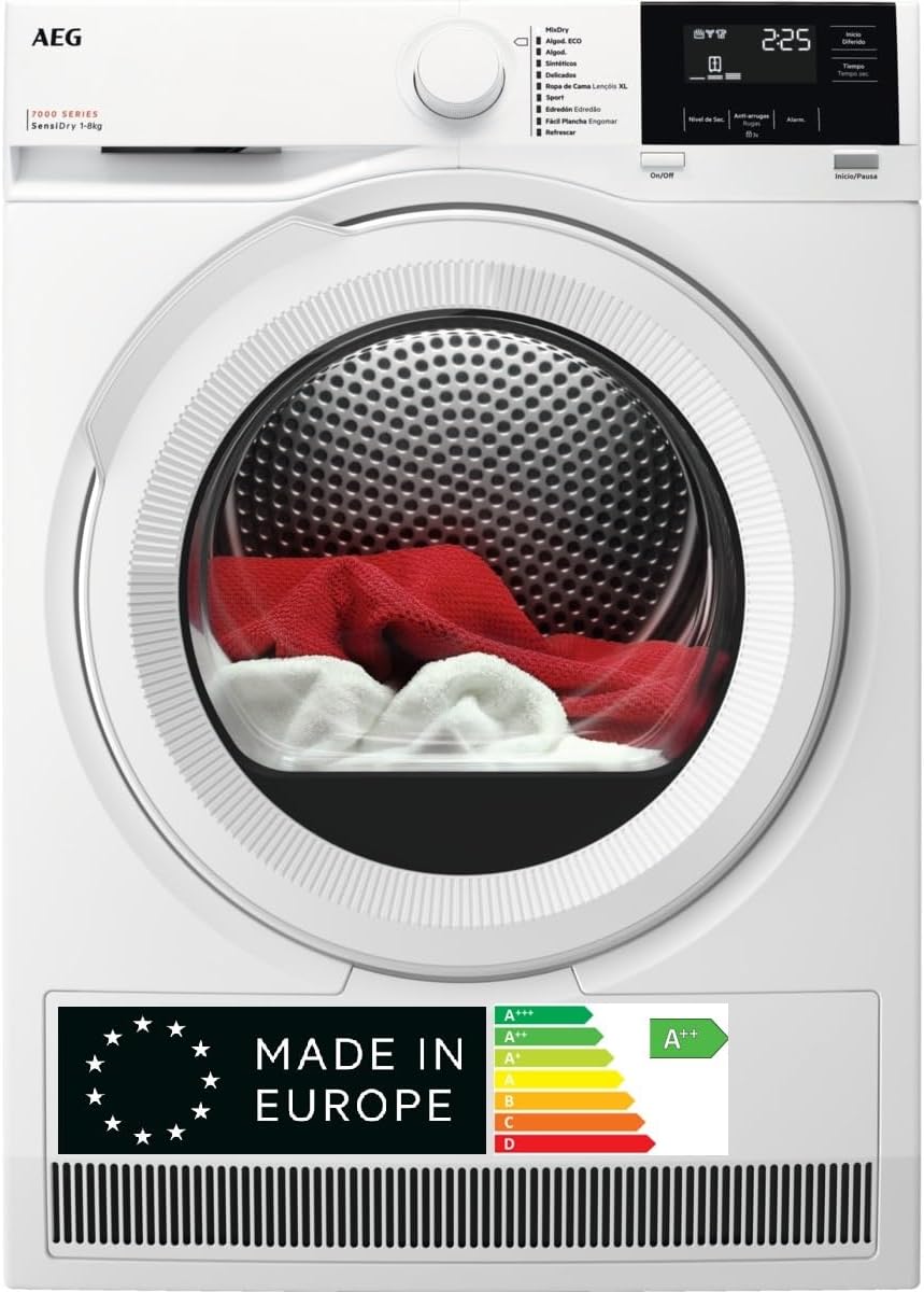 AEG TR718L2OB secadora con bomba de calor, 8 kg, blanco