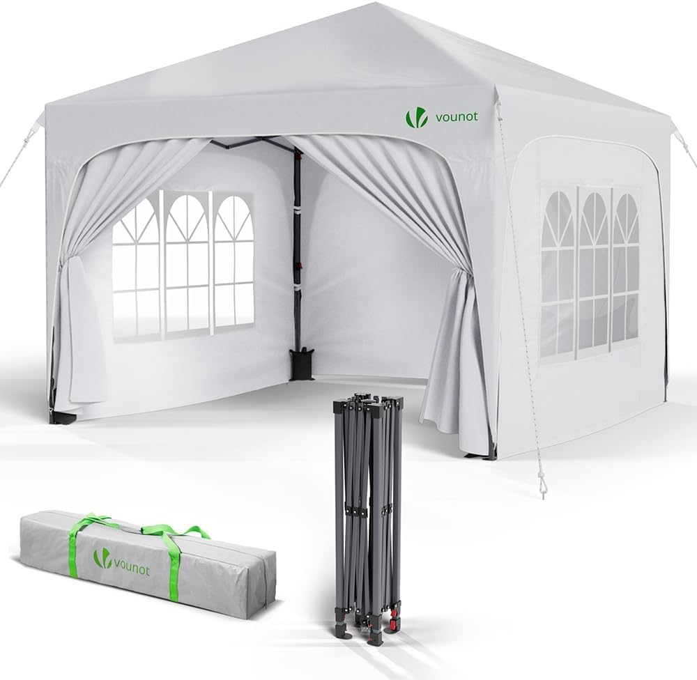 Cenador de jardín, 3 × 3 m, plegable, blanco, para el jardín, VOUNOT
