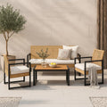 Conjunto de jardín, 38,5 × 84 × 44,5 cm, 4 unidades, madera, acero, negro, para el jardín, para la terraza, casa.pro
