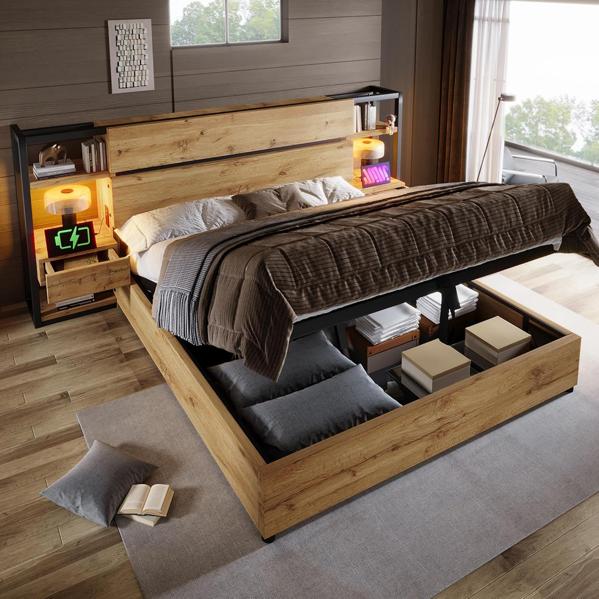 Cama, 160 × 200 cm, con cajones, madera, Kebnor
