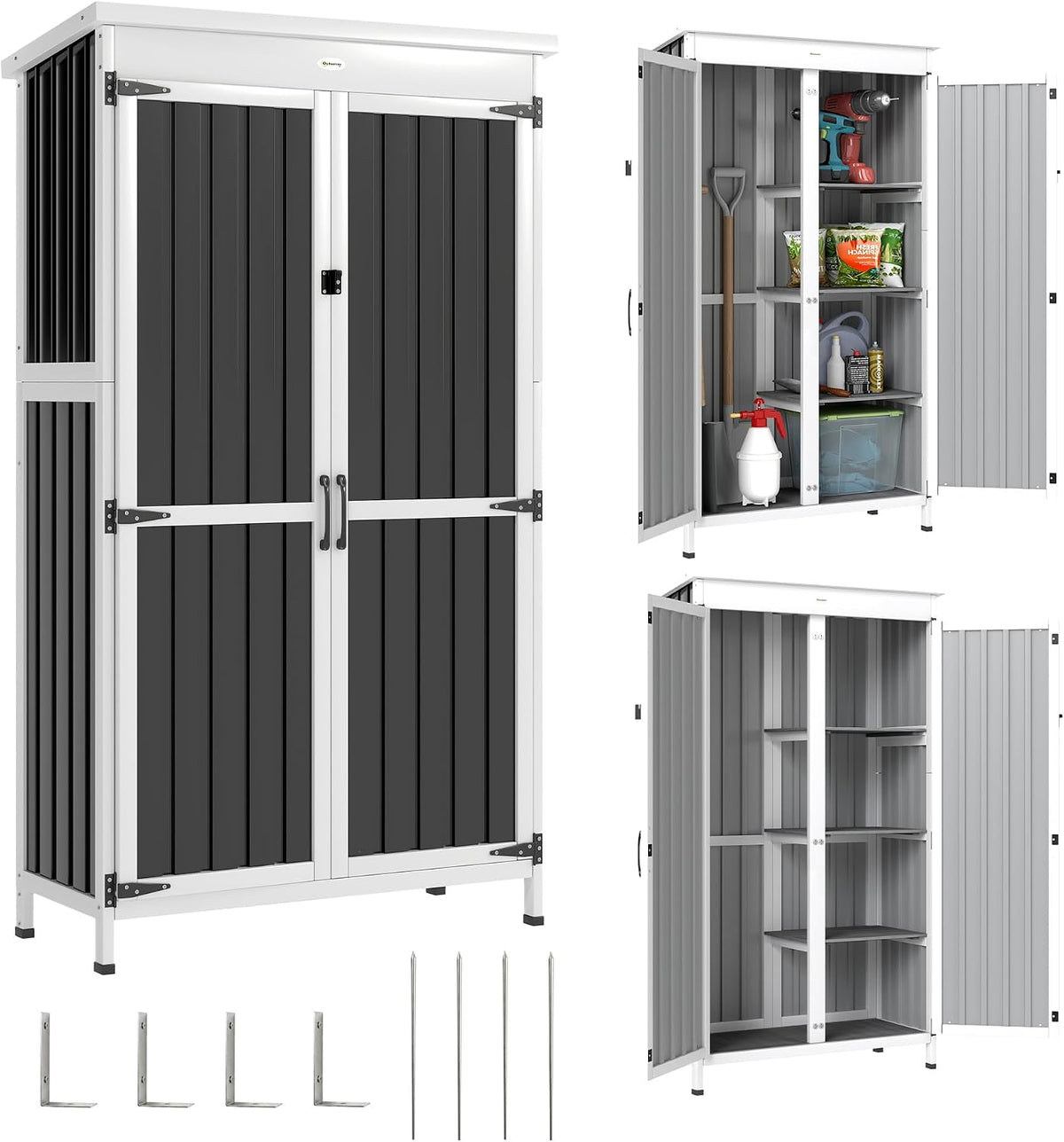 Outsunny cobertizo de jardín, 94 × 43 × 166 cm, madera, acero, negro, para el jardín