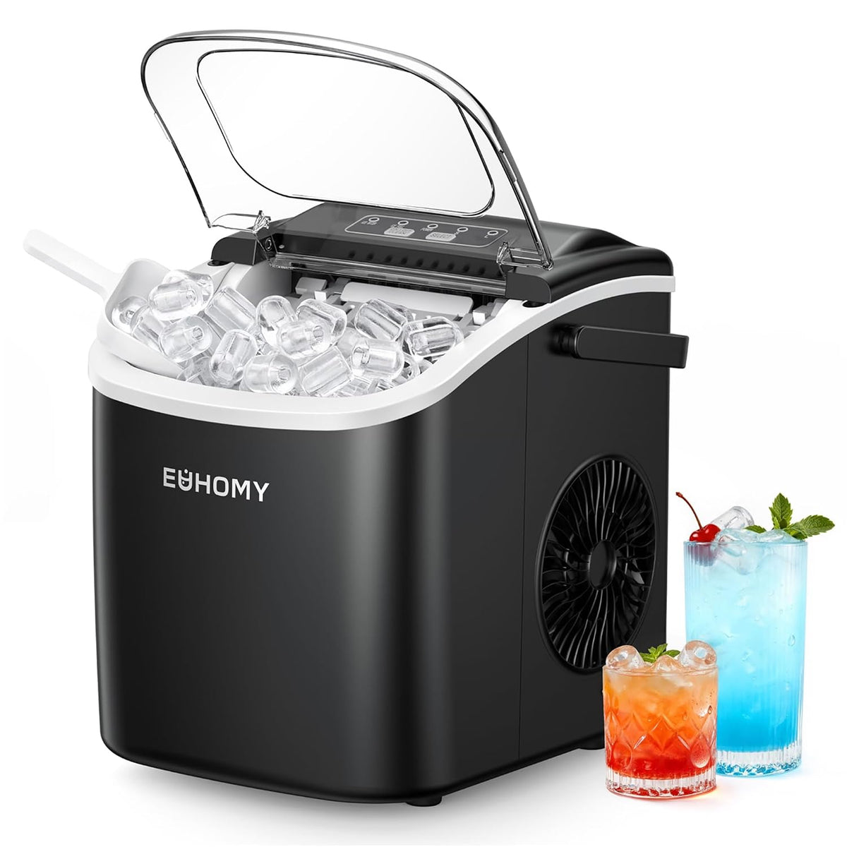 Máquinas para hacer hielo 12 kg/24H, 29 cm, negro, para la cocina, para la oficina, EUHOMY