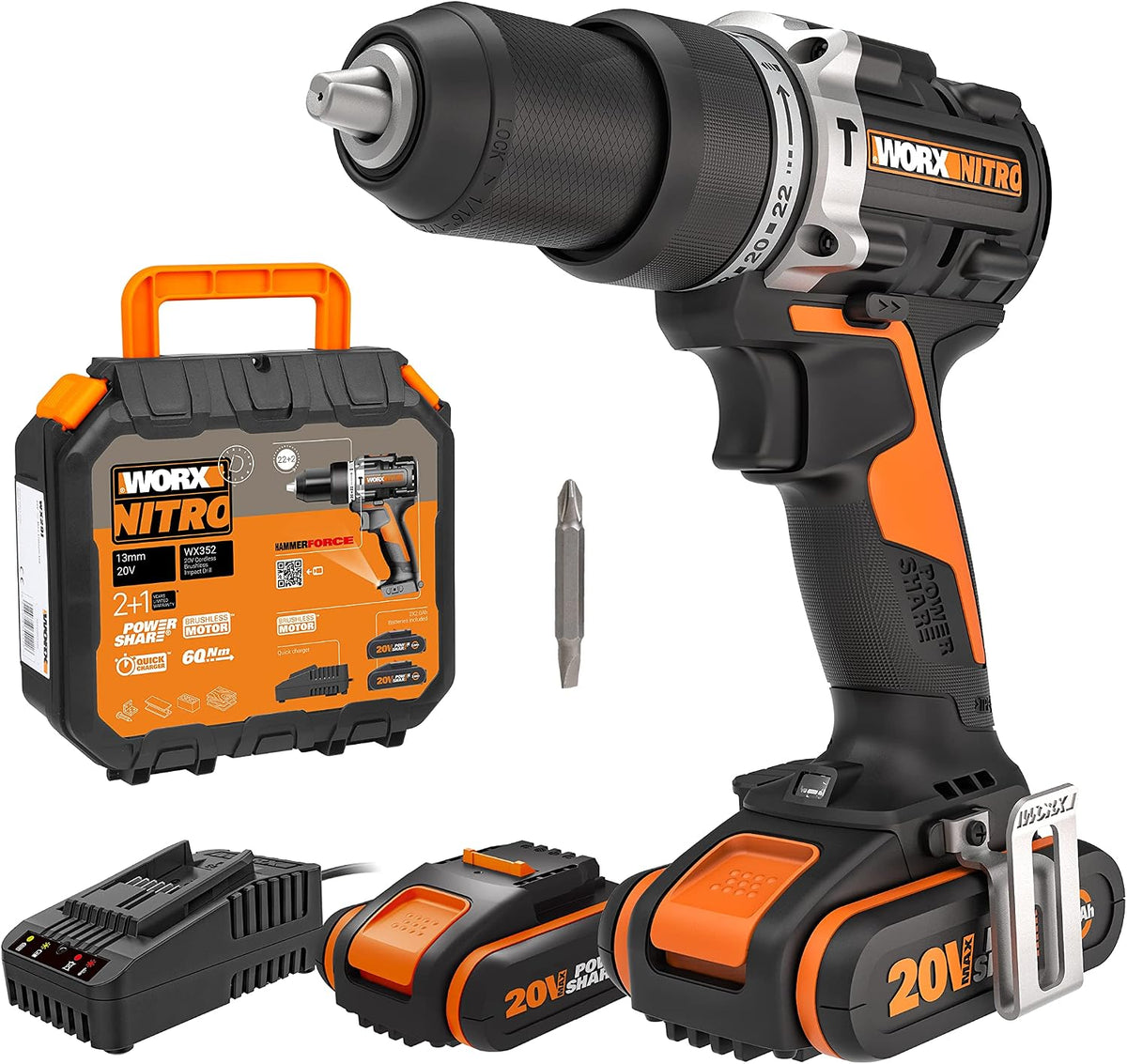 Taladro, 13 mm, 20 V, inalámbrico, WORX