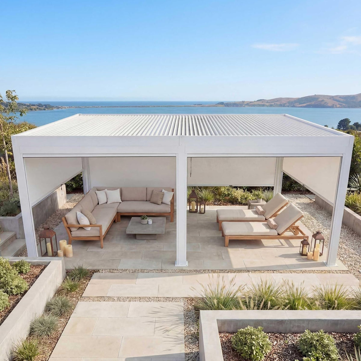 Pérgola HWC-L46, 3 × 6 m, aluminio, blanco, Mendler