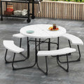 Mesa de jardín, 190 cm × 76 cm, madera, blanco, para el jardín, GIANTEX