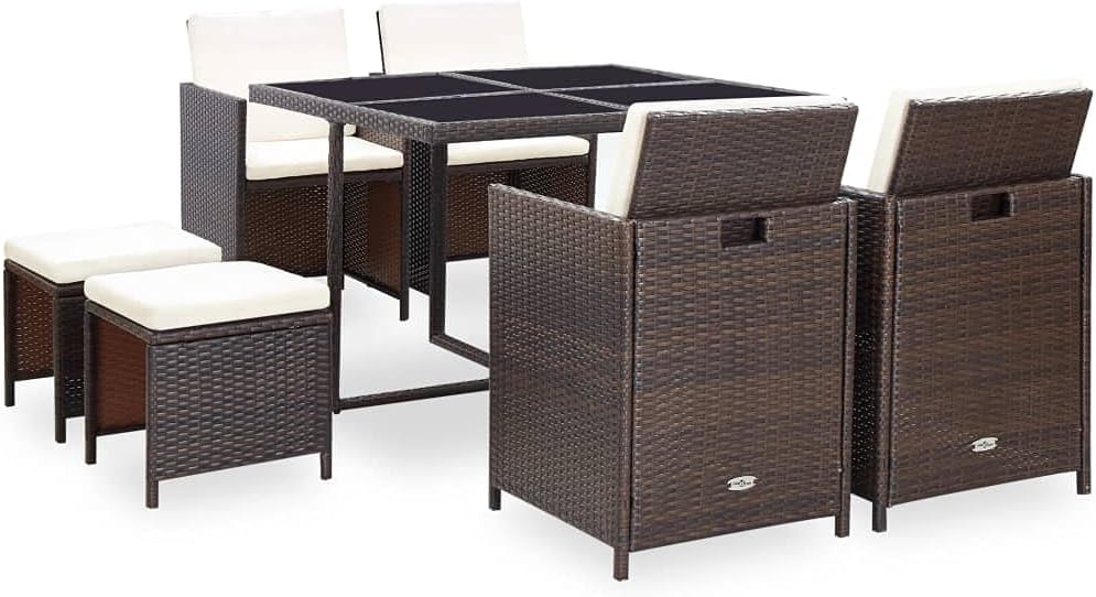 VidaXL conjunto de mesa y sillas, 9 unidades, marrón, para el jardín