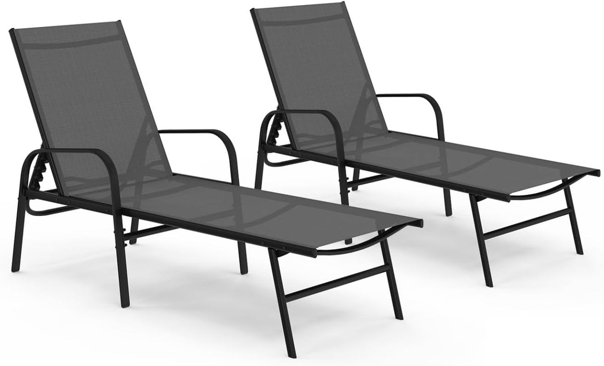 Tumbona, 185 × 58 × 50 cm, acero, tela, negro, para el jardín, IDMarket