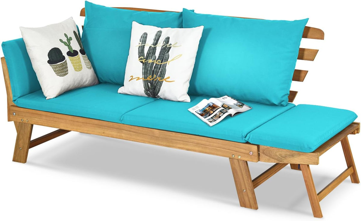 Tumbona, 198 × 75 × 75 cm, regulable, madera, para el jardín, para la terraza, GOPLUS
